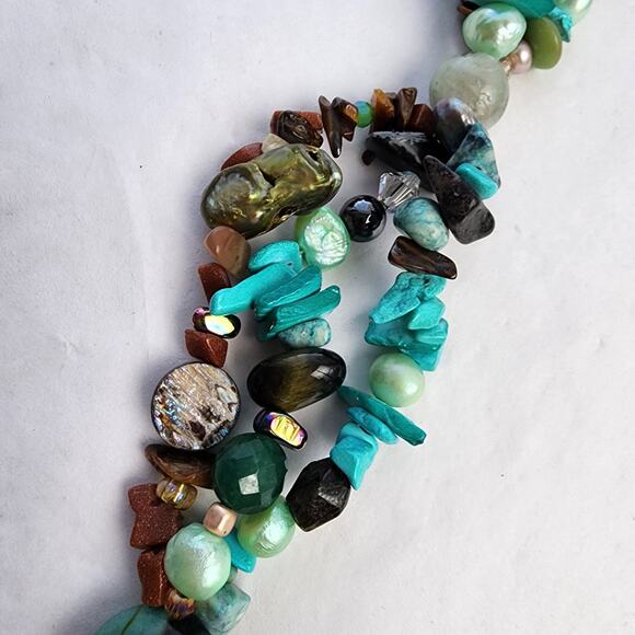 Handmade Artisan Genuine Turquoise Blue pearl Chrysacolla boho beach necklace - Picture 9 of 12